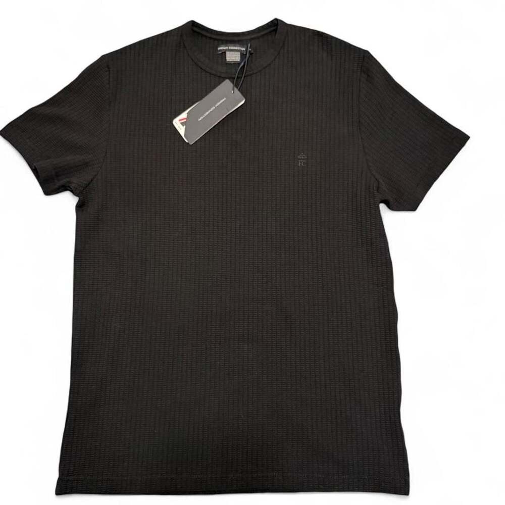 French Connection Waffle Knit T-Shirt Black Size Medium